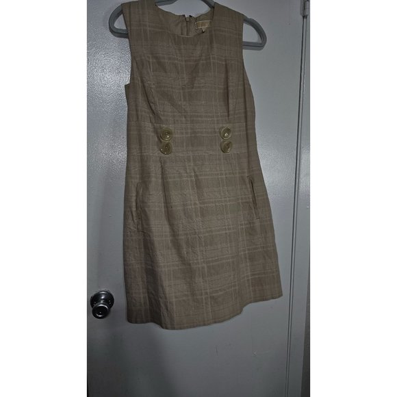 MICHAEL Michael Kors Dresses & Skirts - Michael Michael Kors Womens Dress Size 10 Beige Plaid Sheath Short Sleeveless